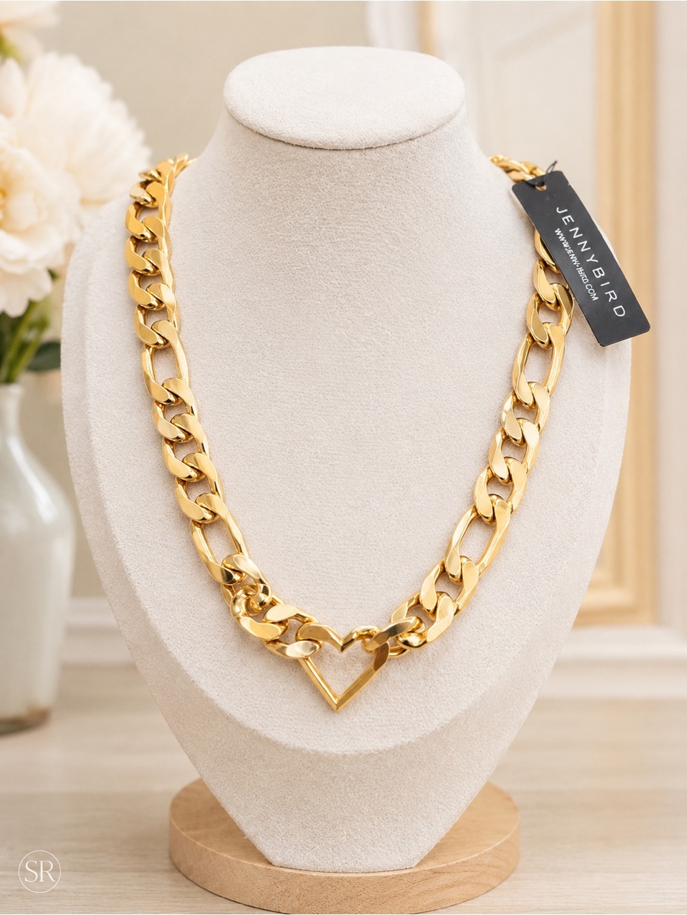 Jenny Bird Vera Chain Heart Necklace 14K Gold Plated Chunky Figaro Toggle NWT